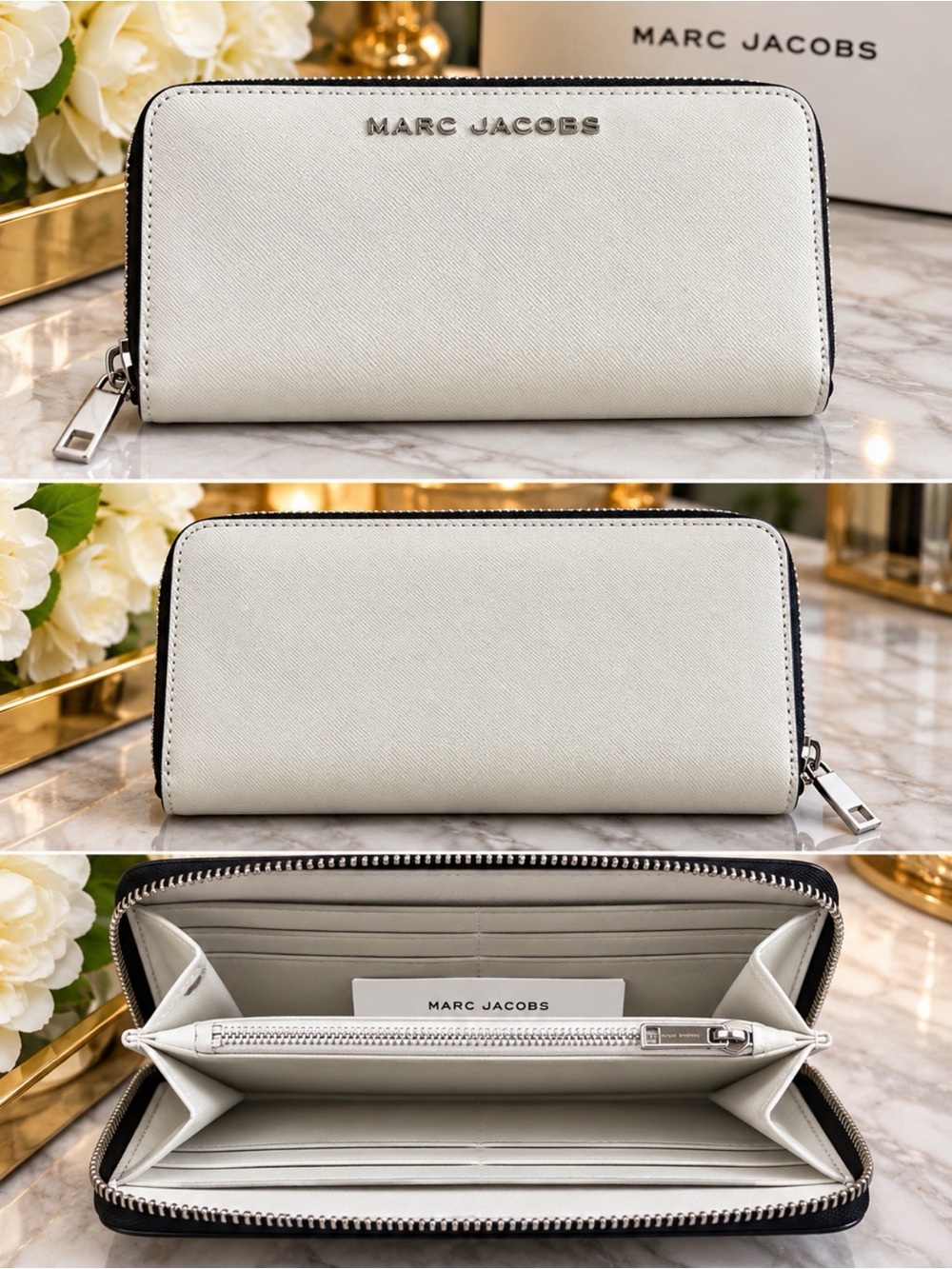 Marc Jacobs White Zip-Around Wallet – Good Condition